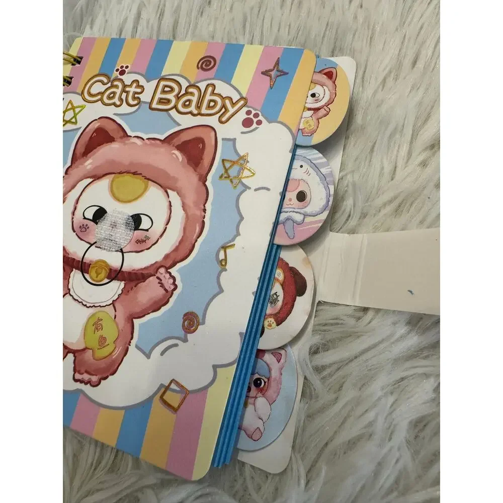 Baby Three lucky Cat A6 size spiral notebook snap closure 4 cute dividers